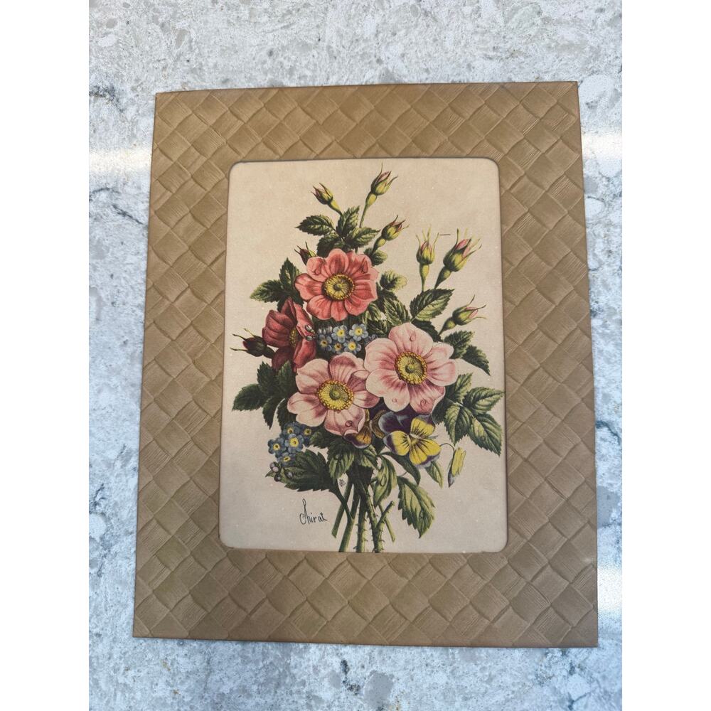 1940s Repro Vintage Benoit Chirat Botanical Print Pink Roses and Pansies JL